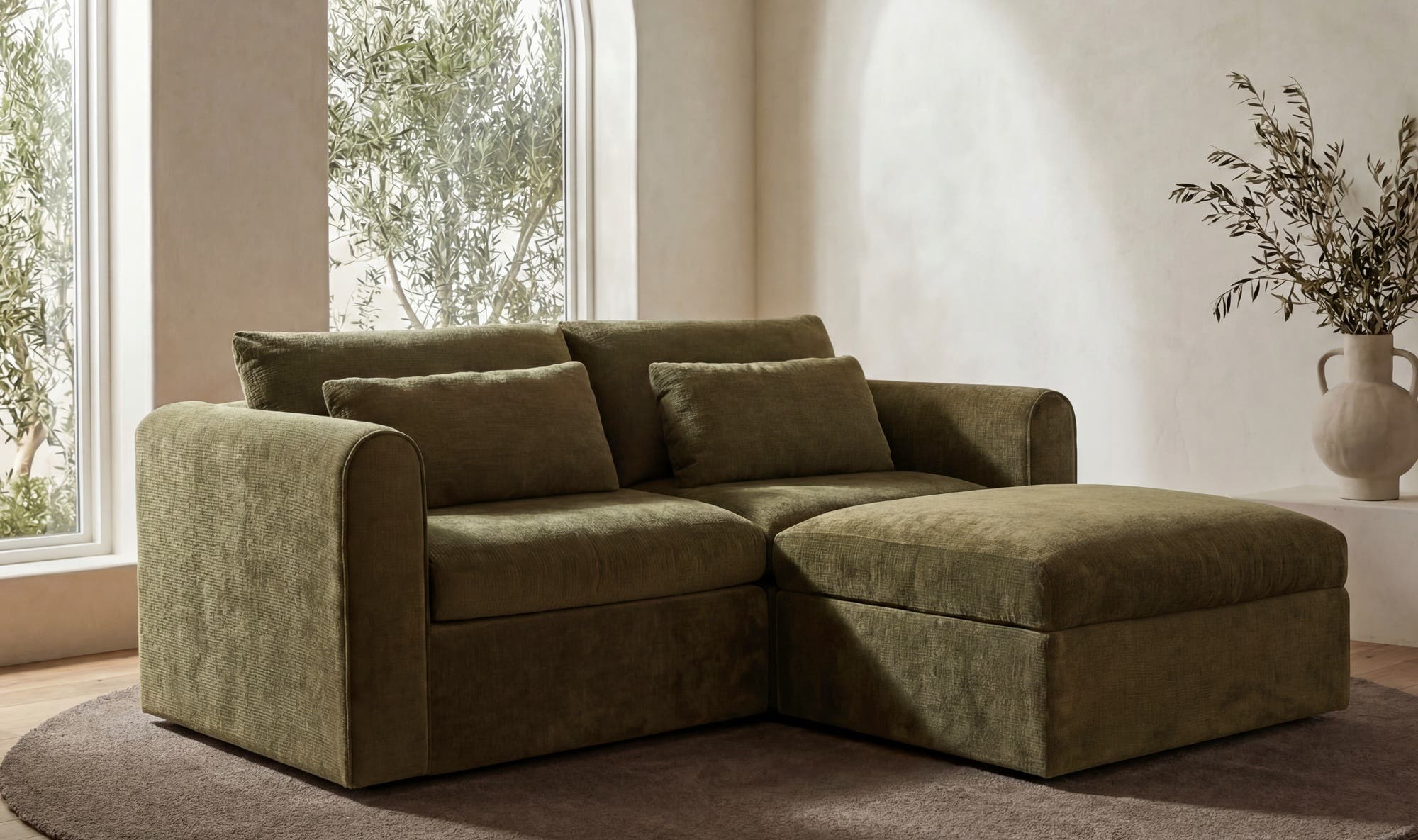 80.3" Dark Green Upholstered Nook Modular Sectional