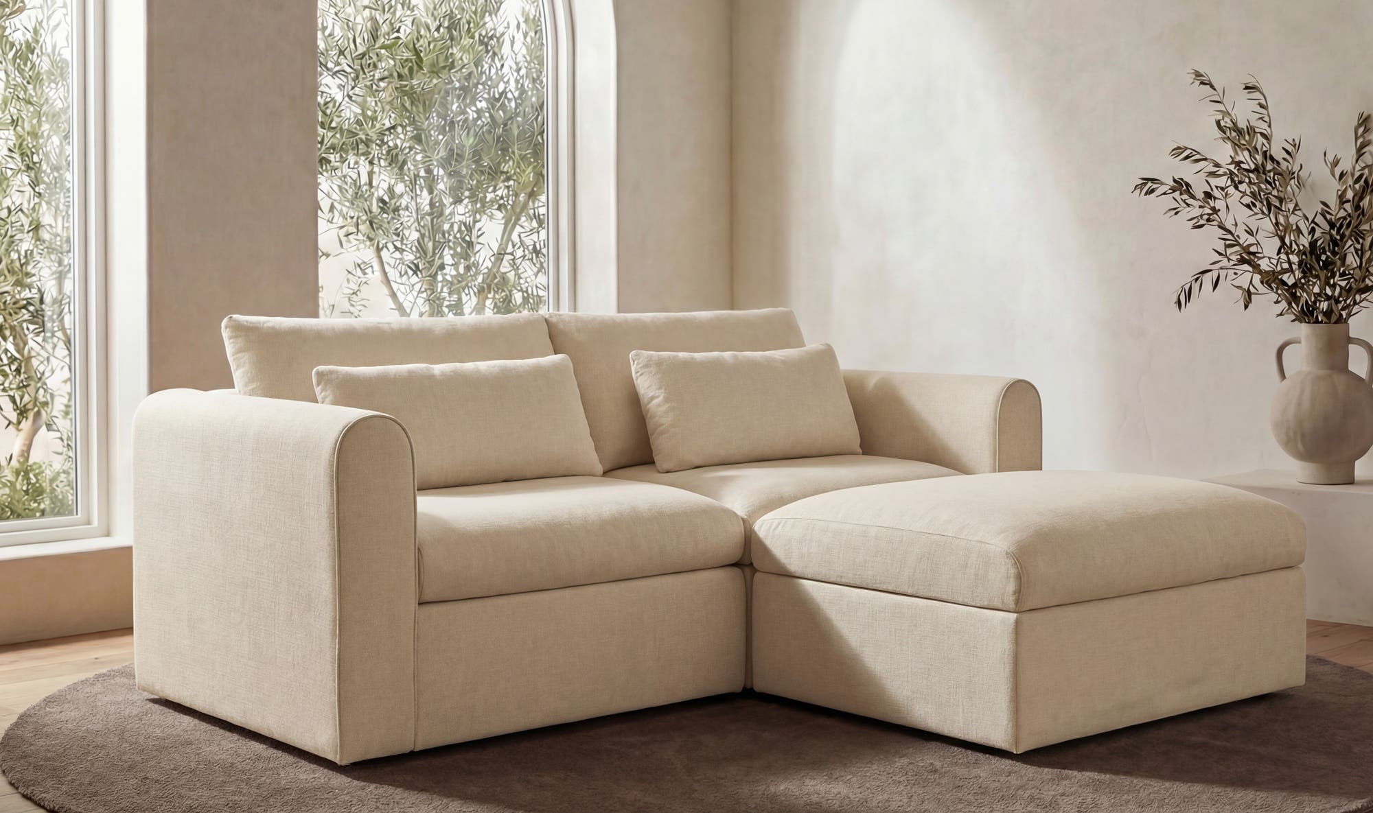 80.3" Light Beige Upholstered Nook Modular Sectional