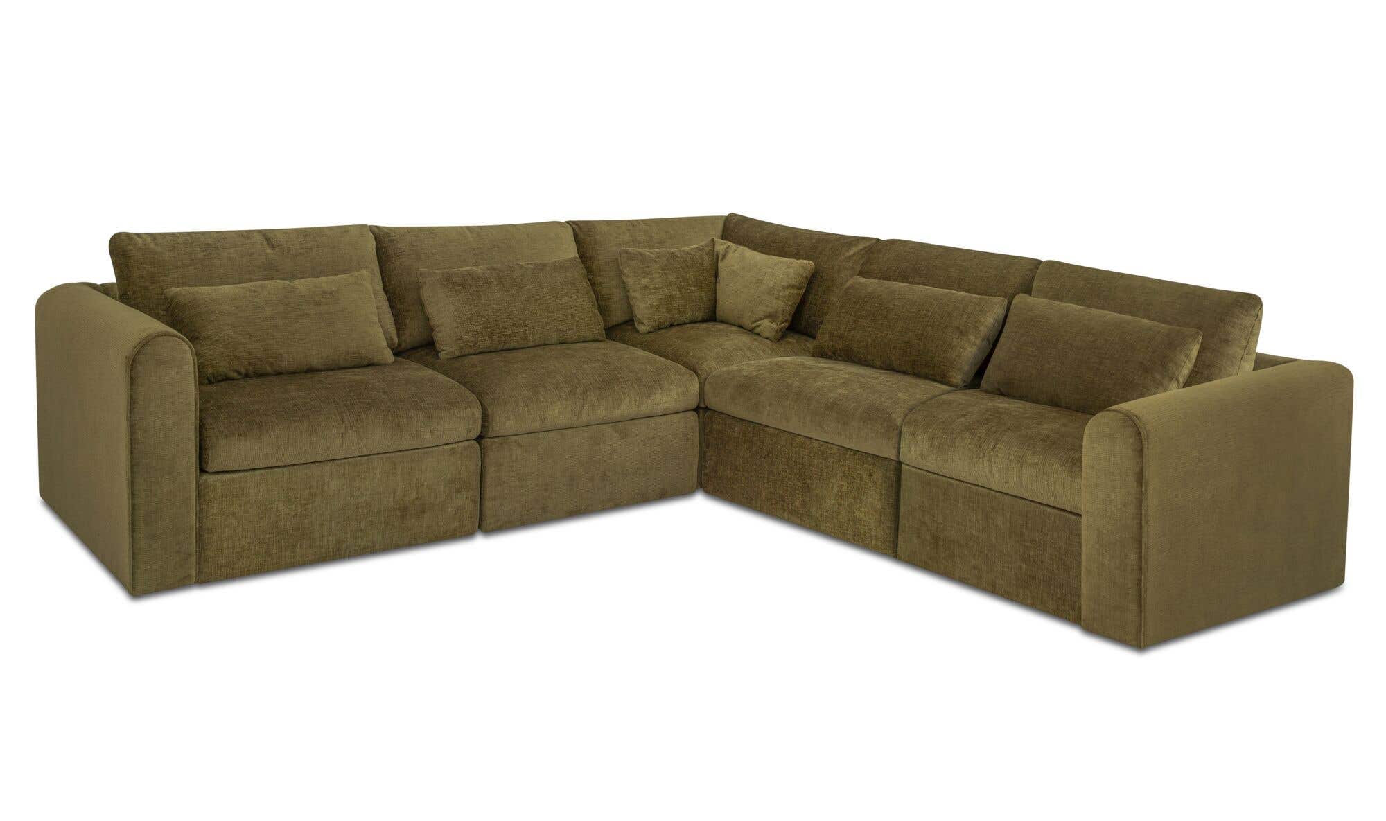 113.8" Dark Green Upholstered L-Shaped Modular Sectional