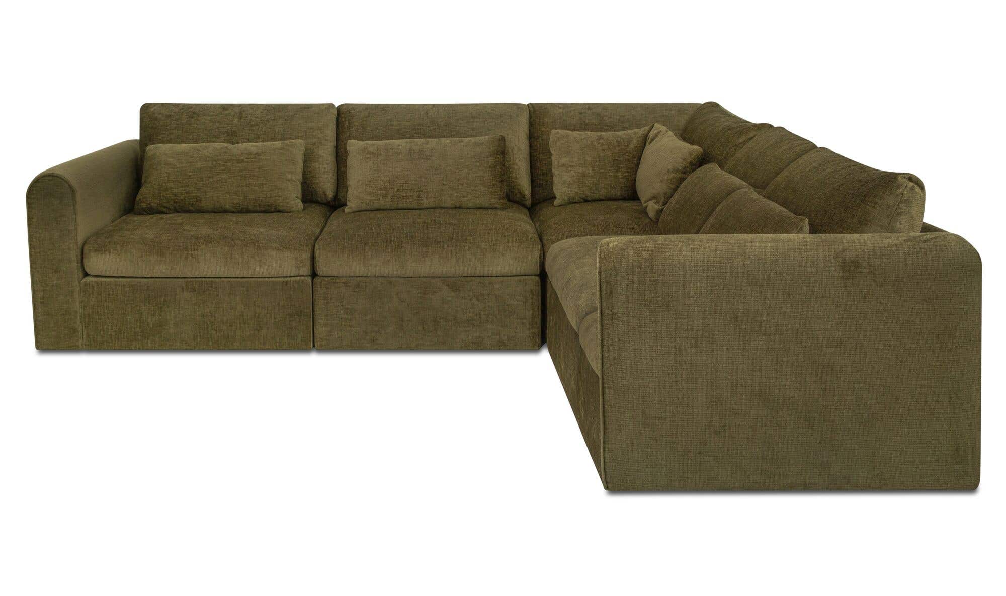 113.8" Dark Green Upholstered L-Shaped Modular Sectional