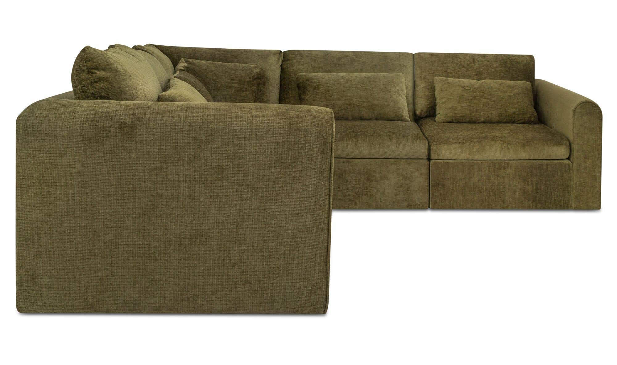 113.8" Dark Green Upholstered L-Shaped Modular Sectional