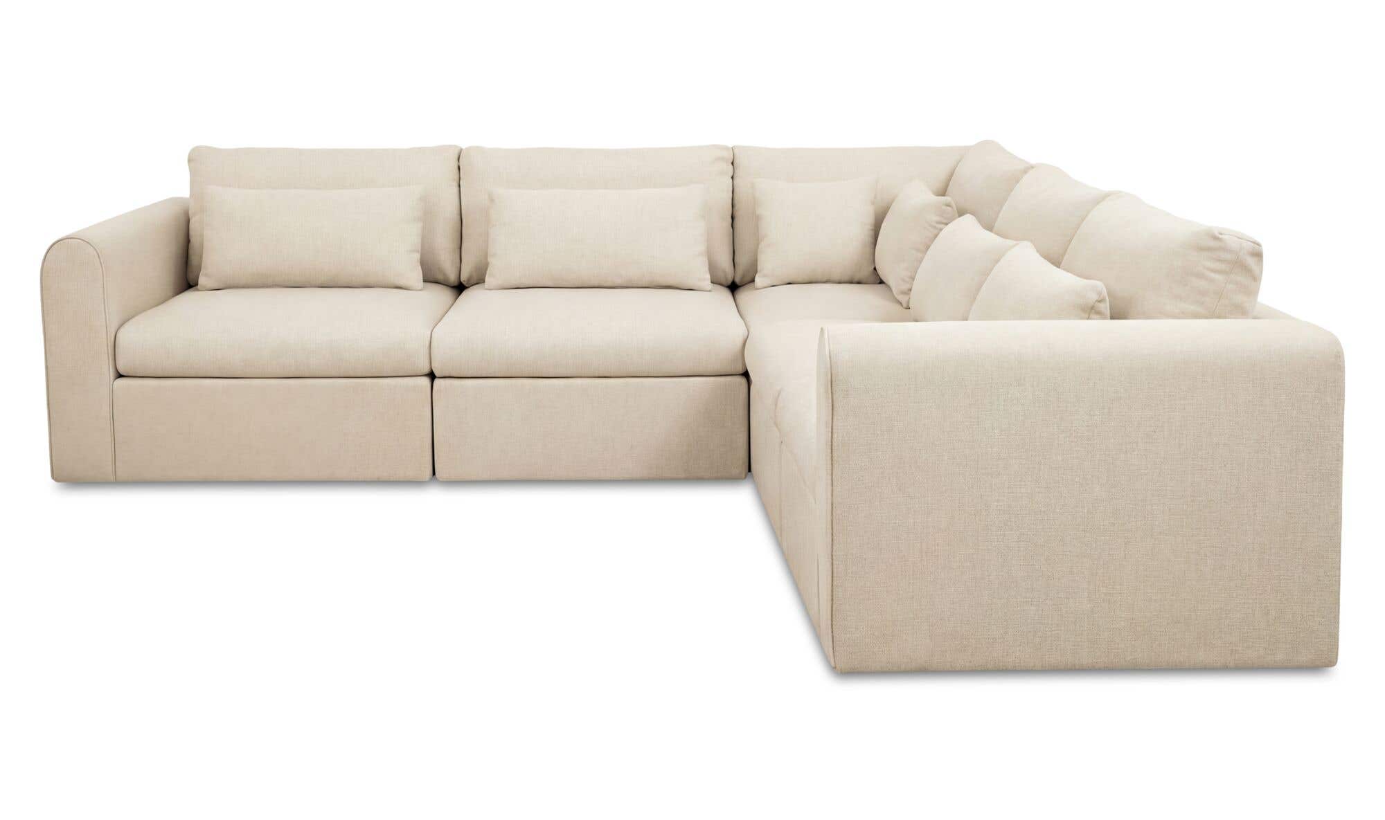 113.8" Light Beige Upholstered L-Shaped Modular Sectional