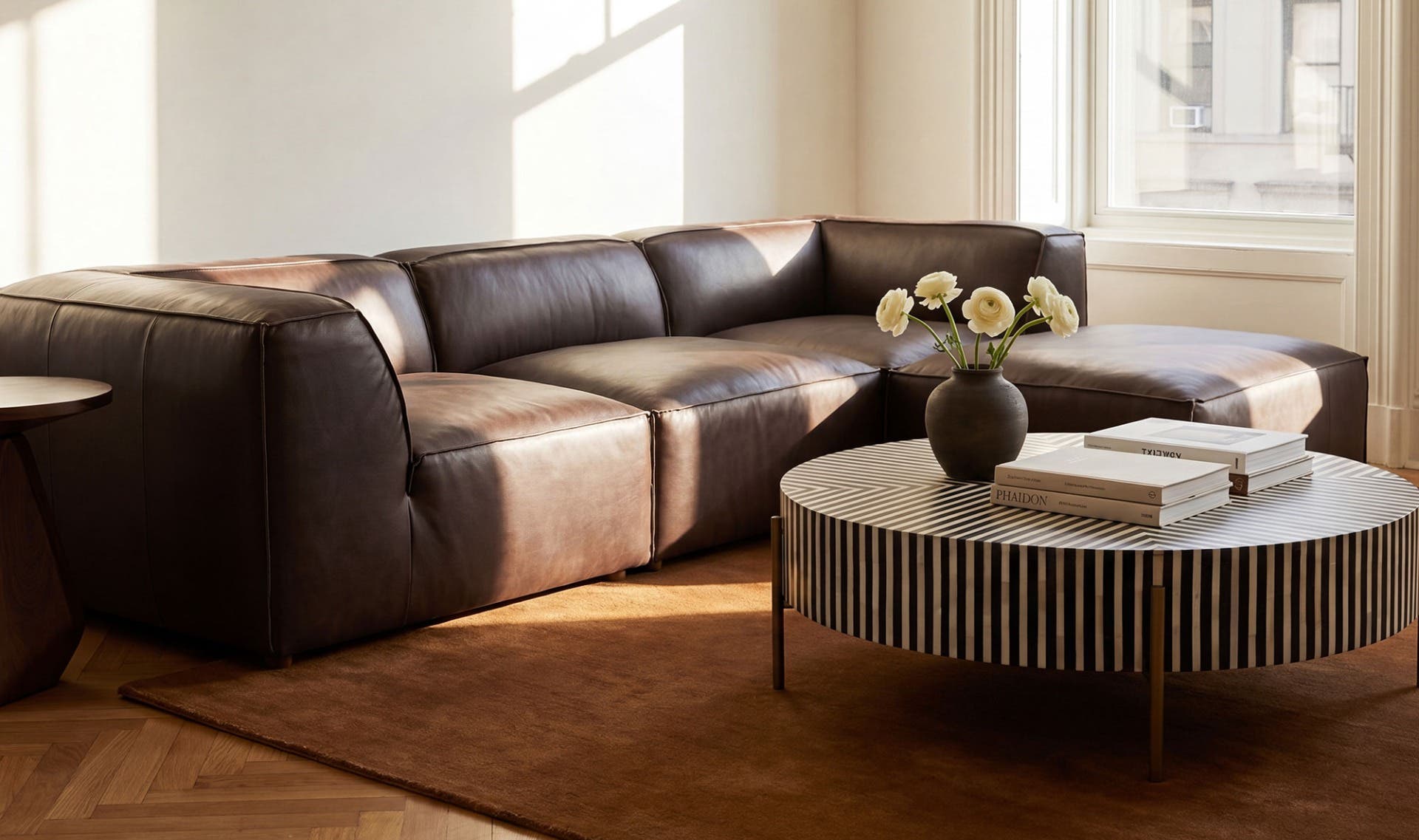 31" Espresso Brown Leather Ottoman