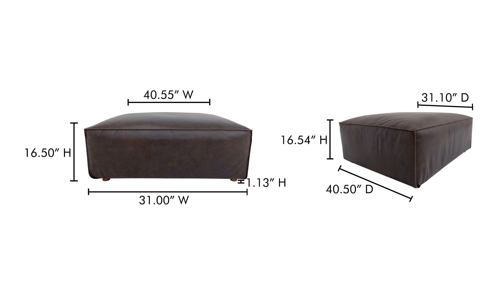 31" Espresso Brown Leather Ottoman
