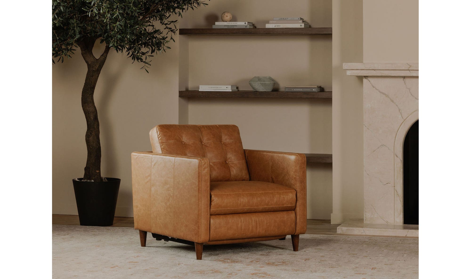 37.4" Tan Leather Power Recliner Accent Chair