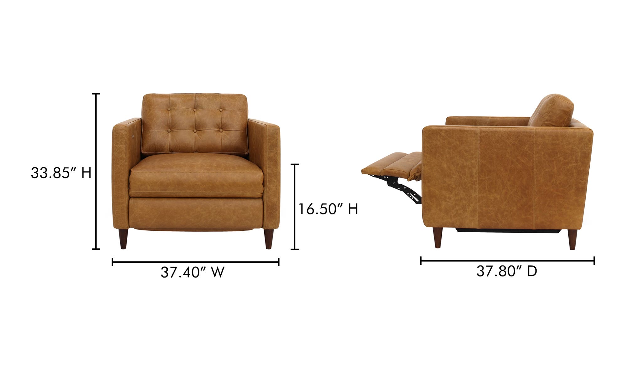 37.4" Tan Leather Power Recliner Accent Chair