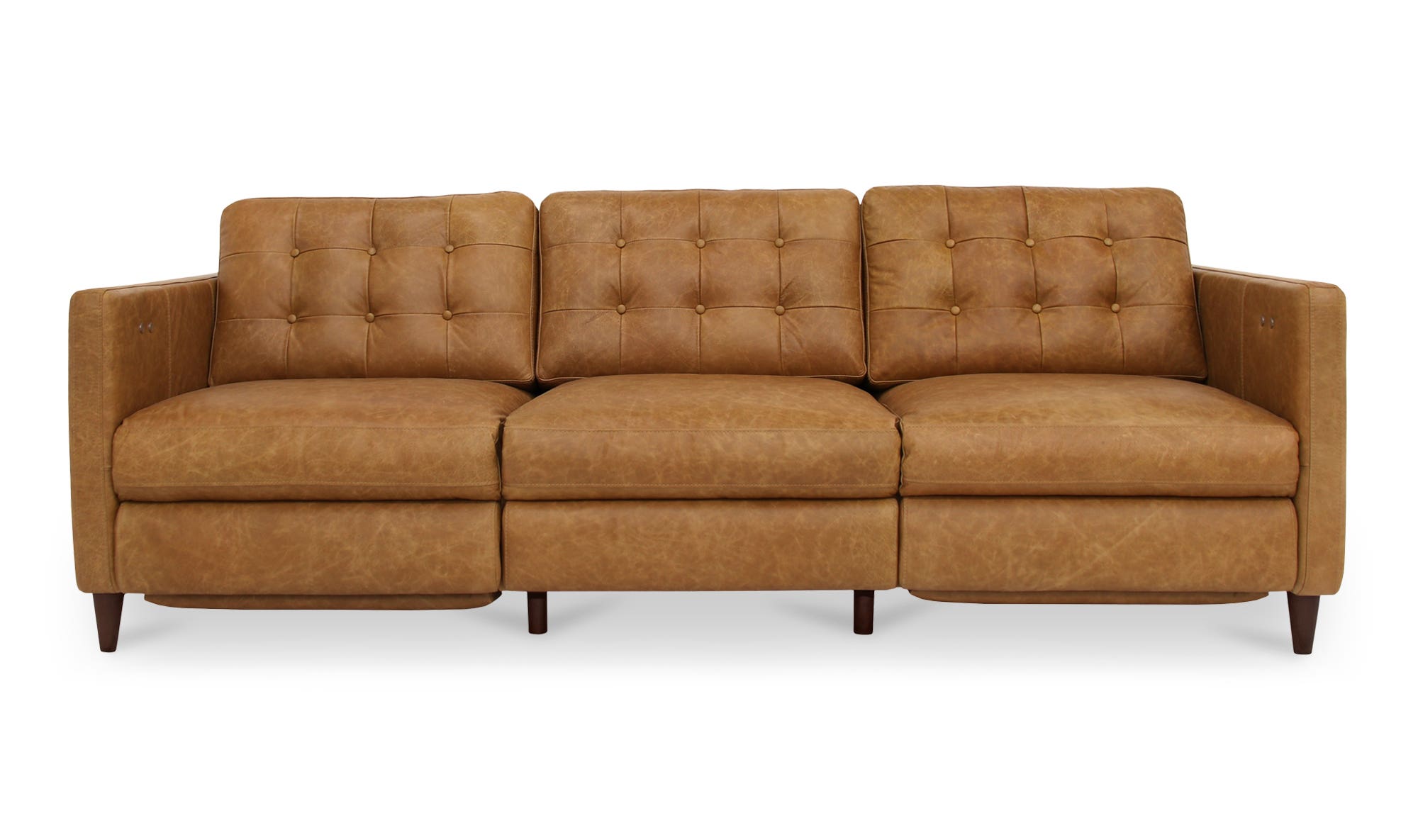 94.1" Tan Leather Power Recliner Sofa