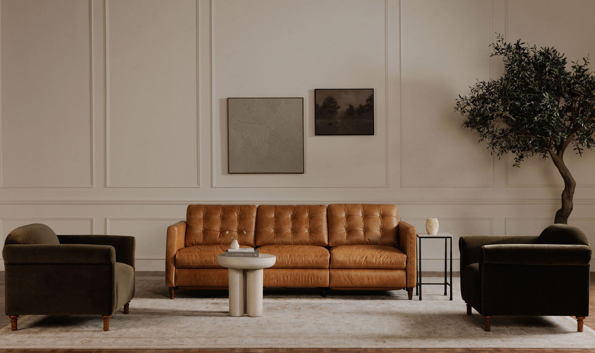 94.1" Tan Leather Power Recliner Sofa