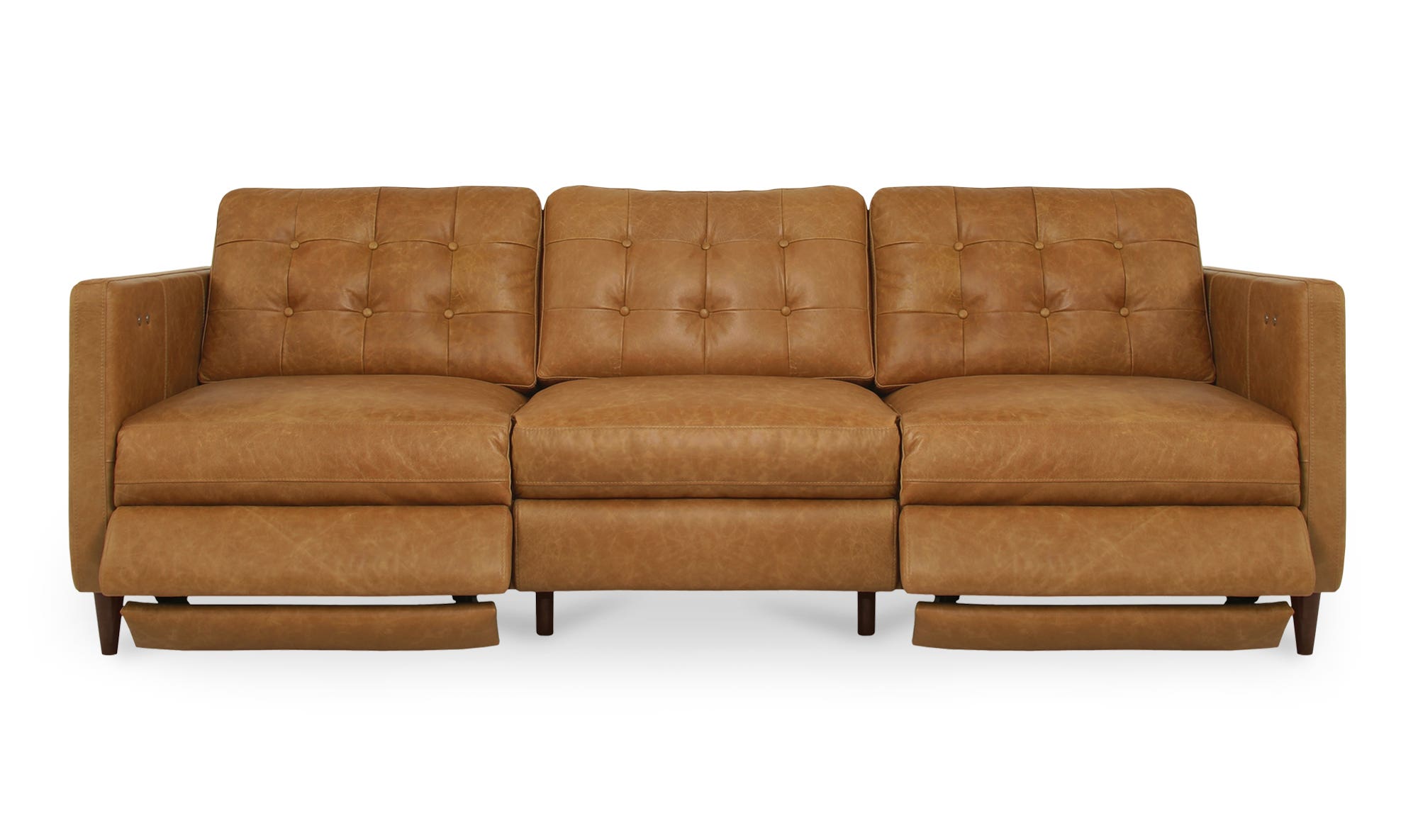 94.1" Tan Leather Power Recliner Sofa