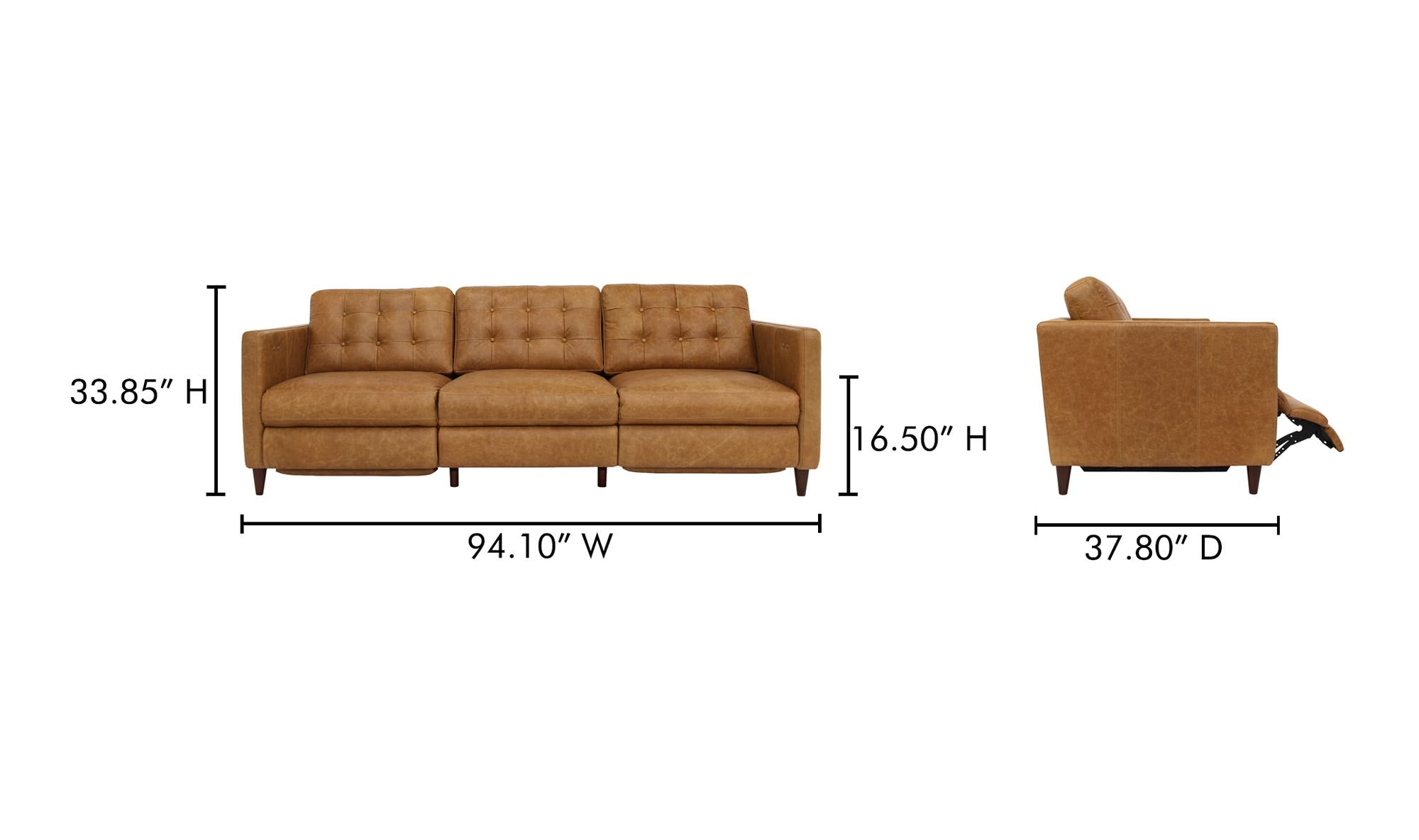94.1" Tan Leather Power Recliner Sofa