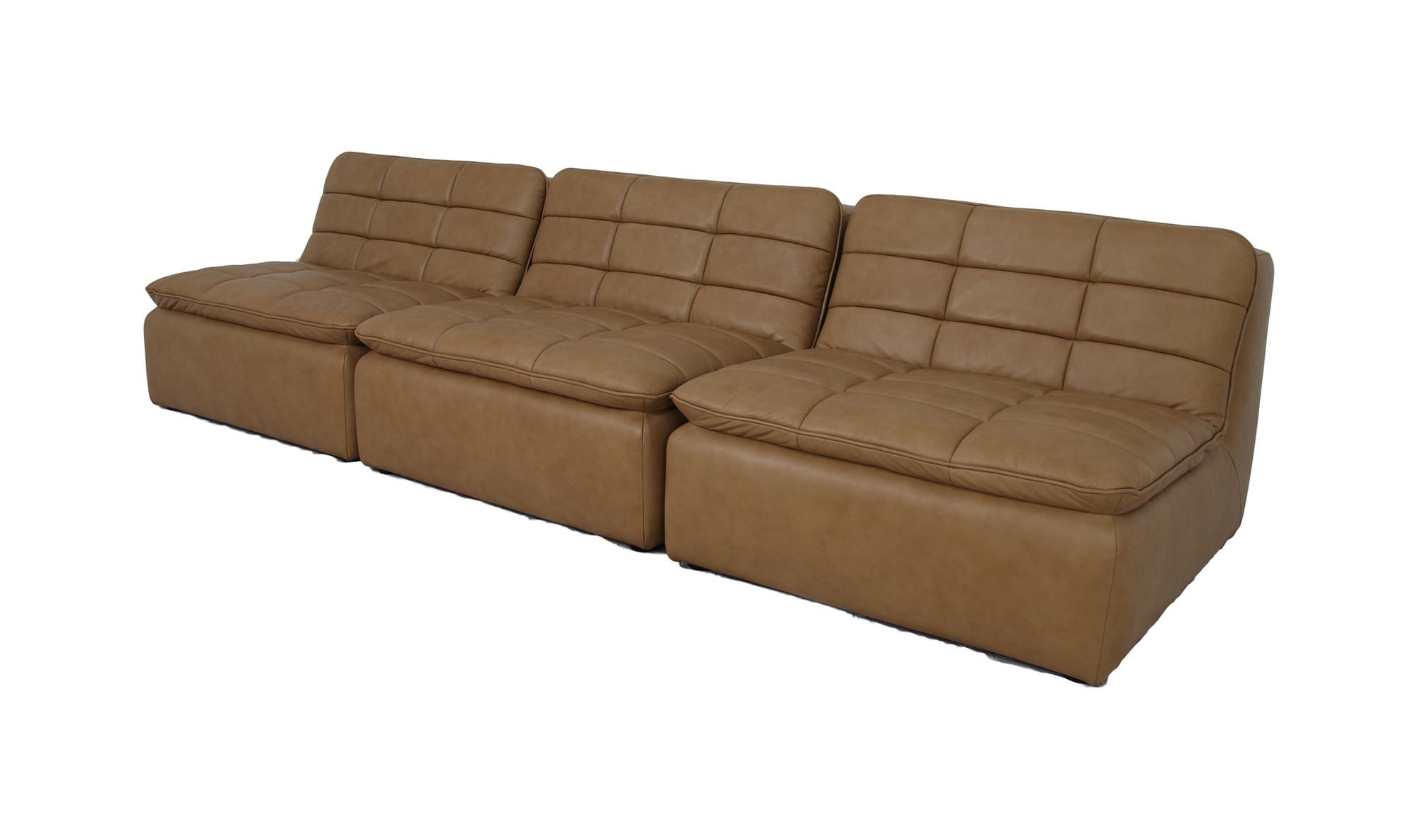 127.7" Tan Leather Modular Sofa