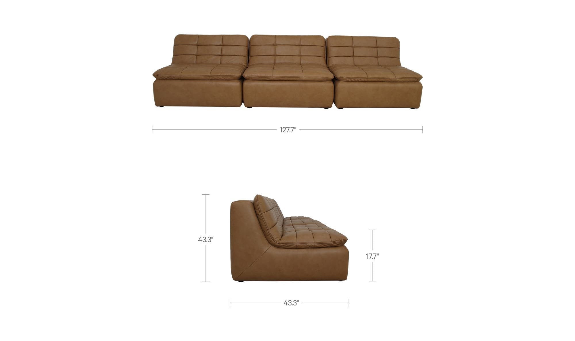 127.7" Tan Leather Modular Sofa