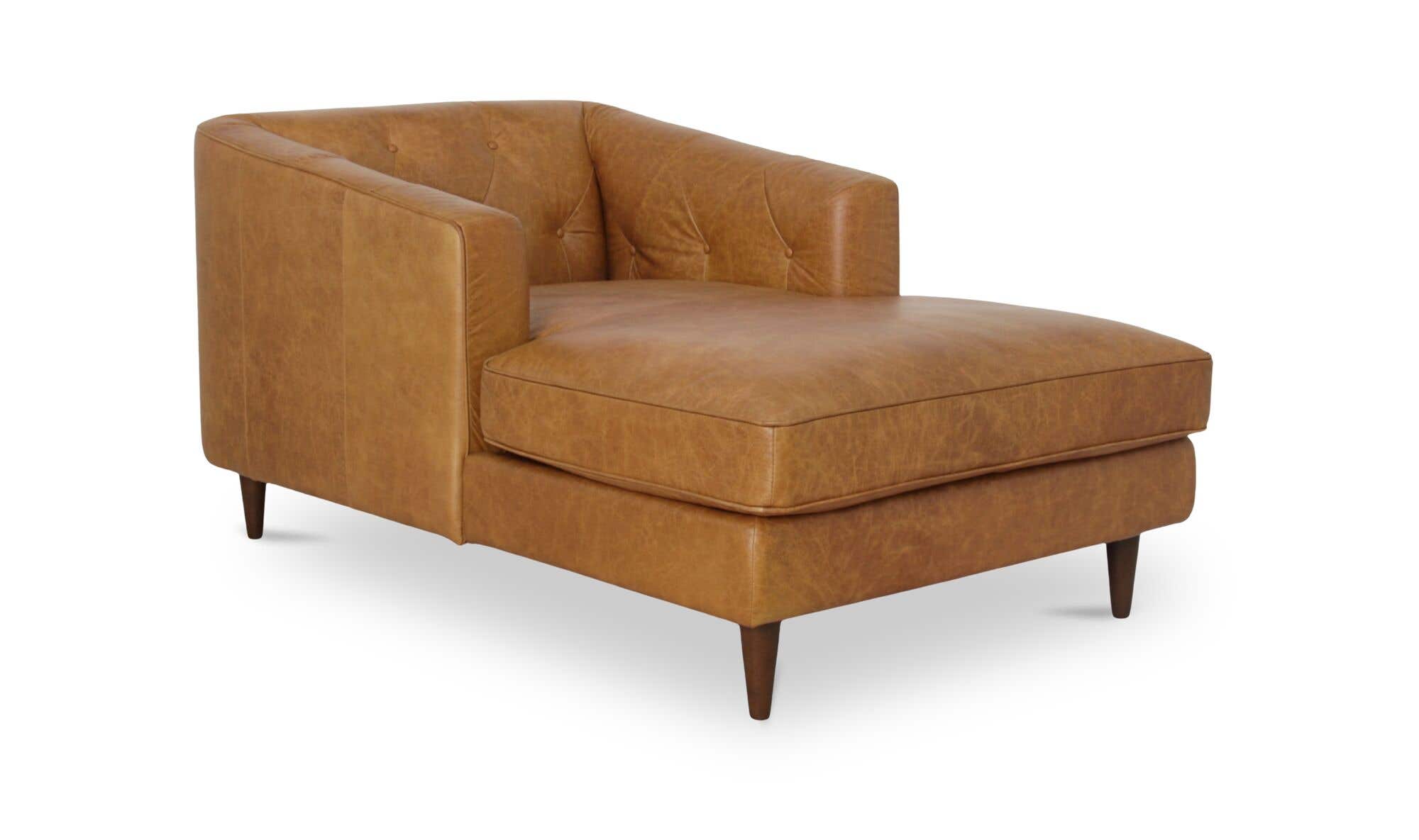 38.6" Tan Leather Chaise