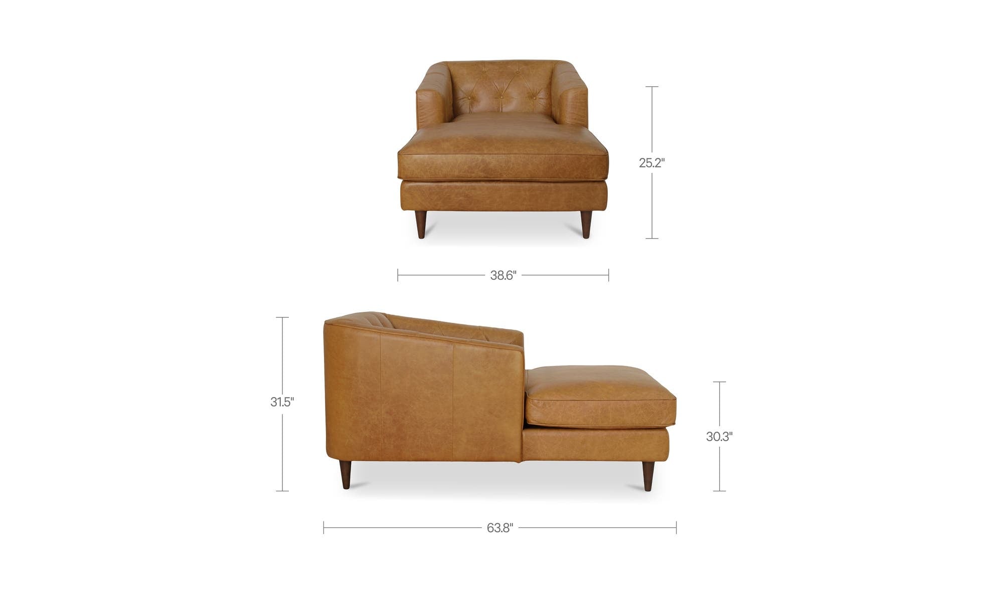 38.6" Tan Leather Chaise