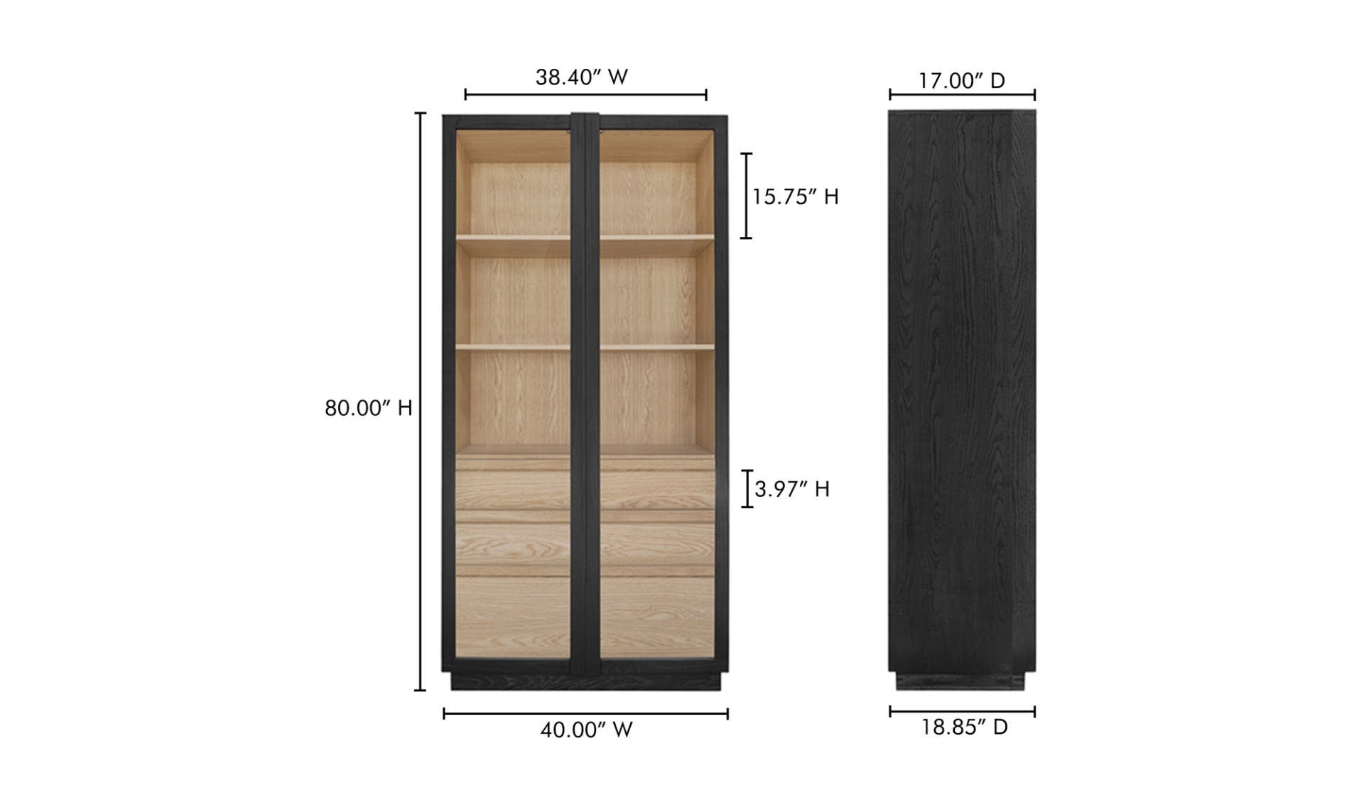 40" Black Oak Tall Cabinet