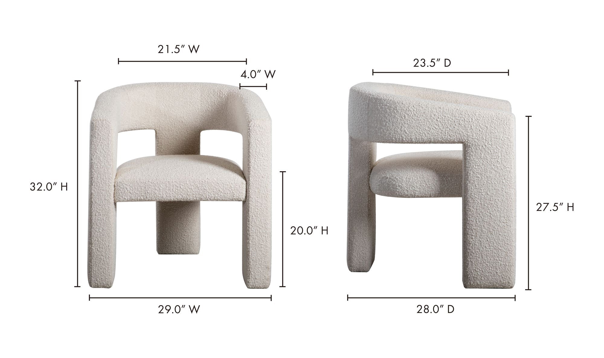 29" White Boucle Accent Chair
