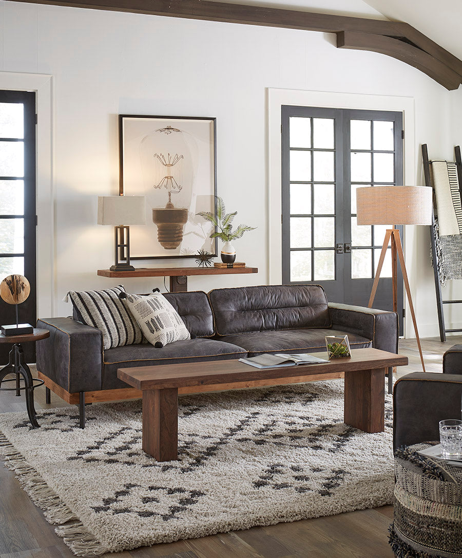 95" Antique Ebony Leather Sofa