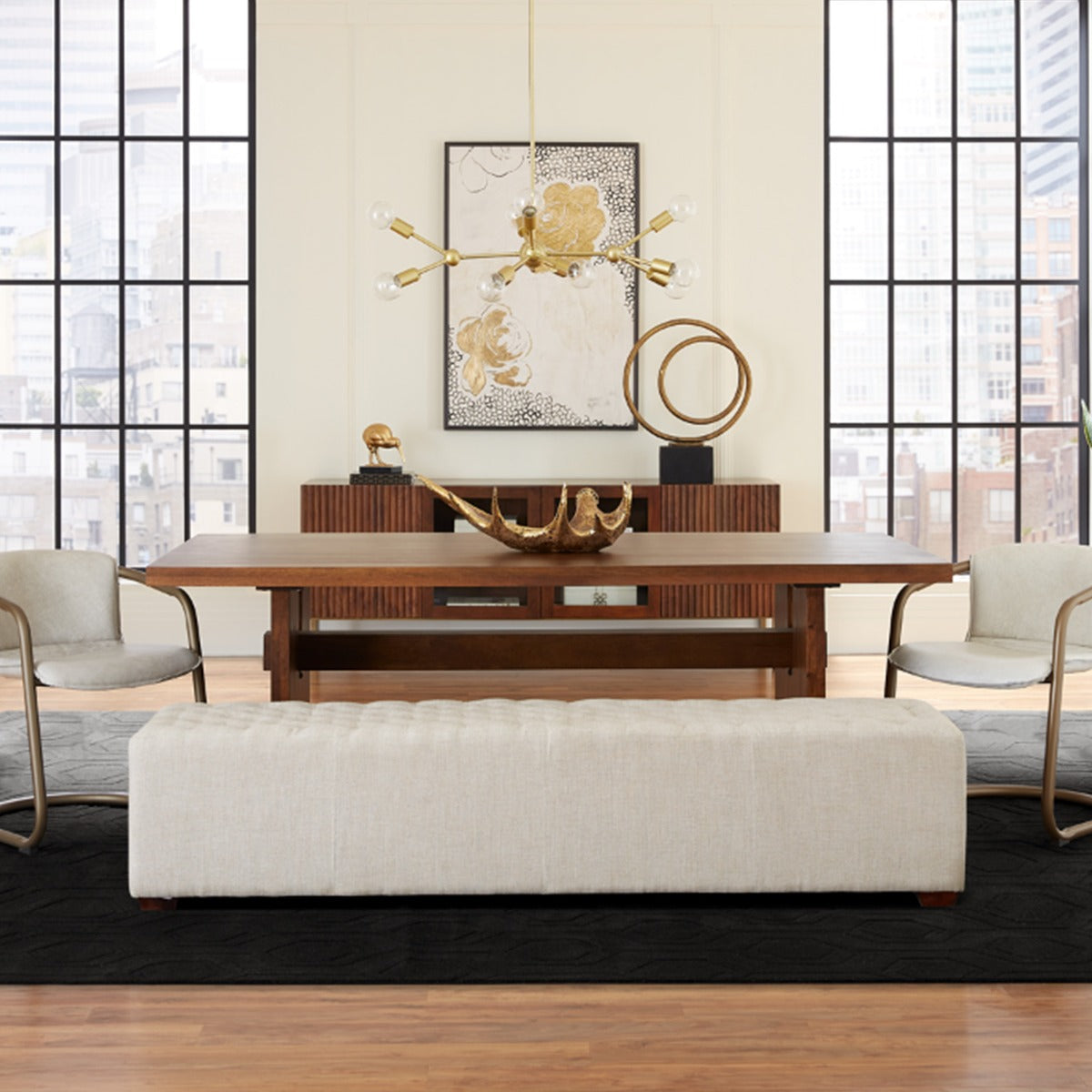 79" Beige Linen Upholstered Bench