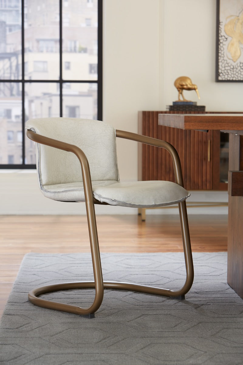 22" Vintage White Leather Dining Chair