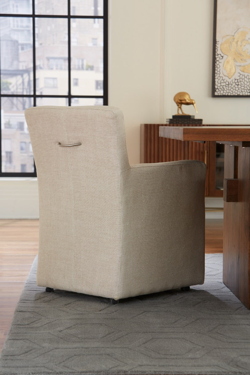 24" Beige Linen Wheeled Armchair