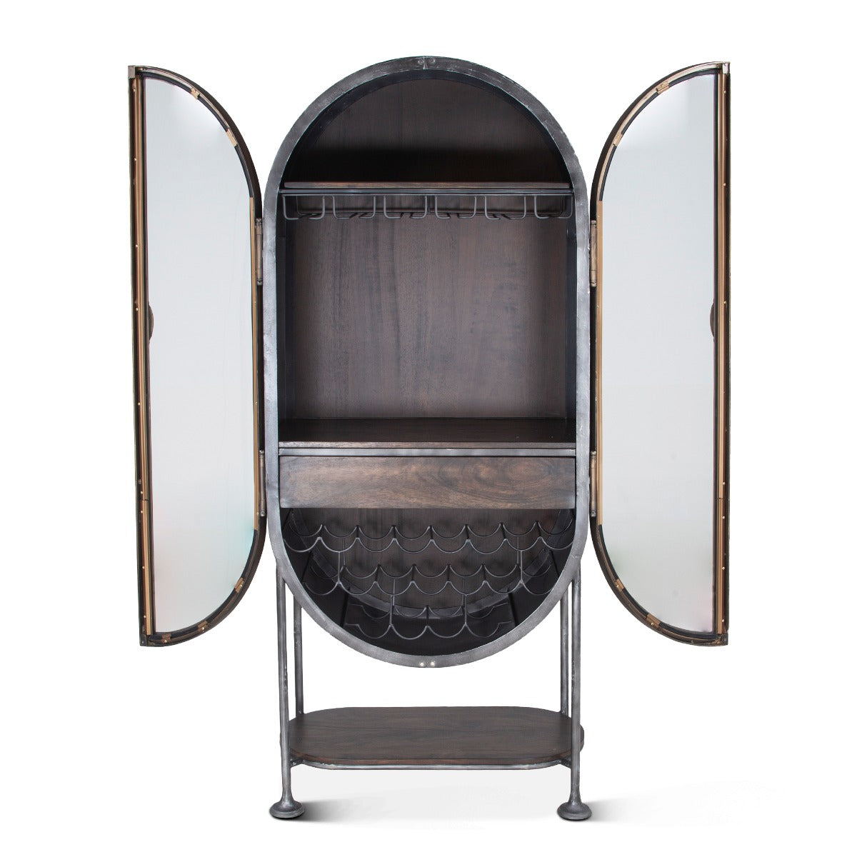 34" Dark Brown Oval Bar Cabinet