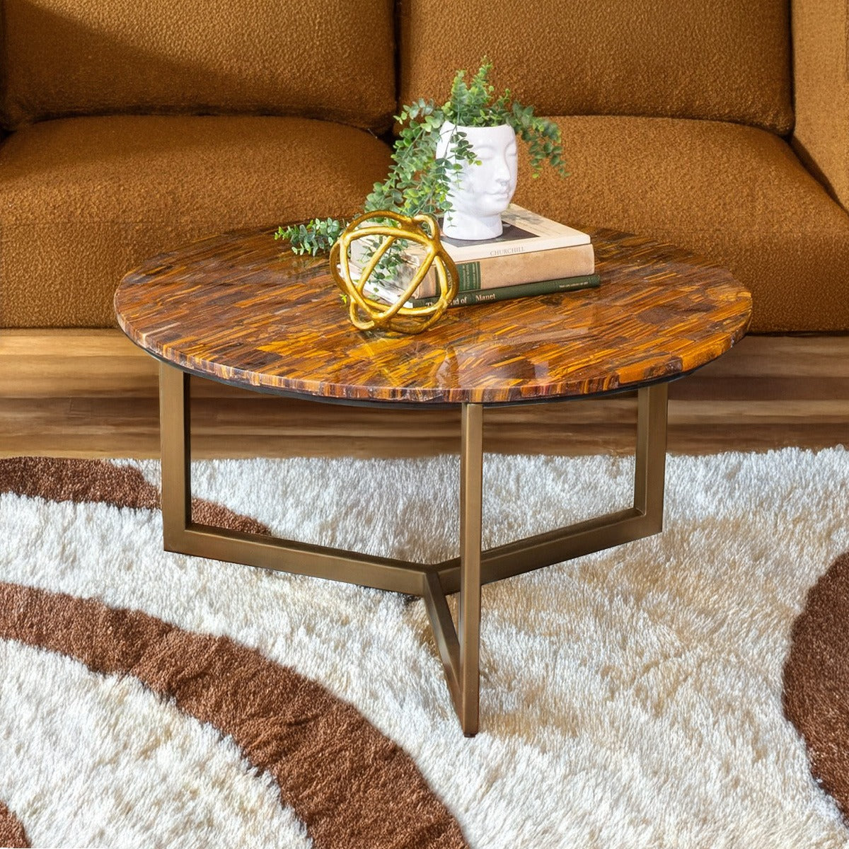 36" Tiger Eye Stone Coffee Table