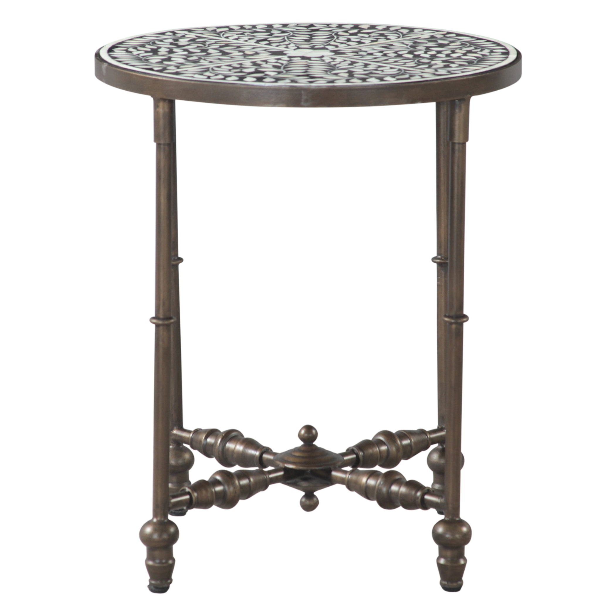 20" Floral Horn Inlay Iron Side Table