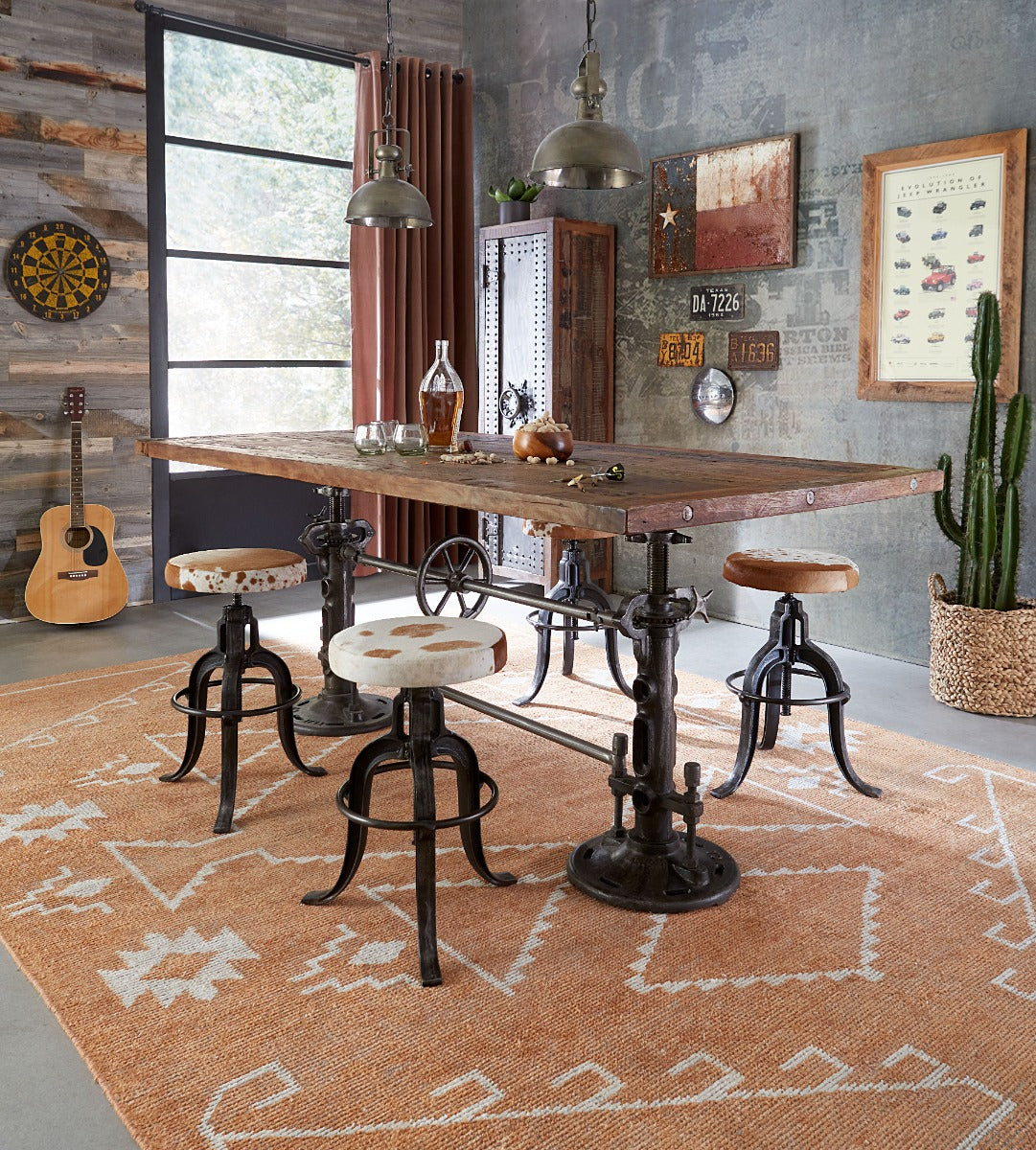 13" Brown Hair-on-Hide Adjustable Stool