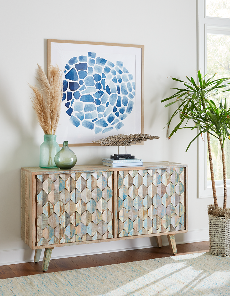 61" Vintage Teal Reclaimed Wood Sideboard