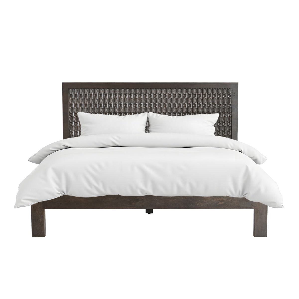 66" Dark Java Carved Wood Queen Size Bed