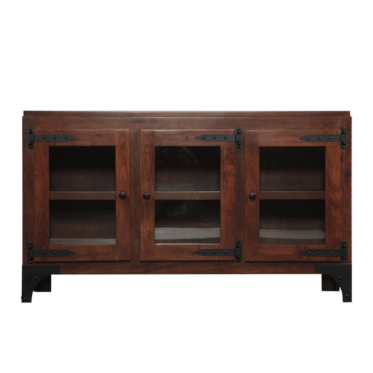 58" Dark Walnut Acacia Wood Cabinet