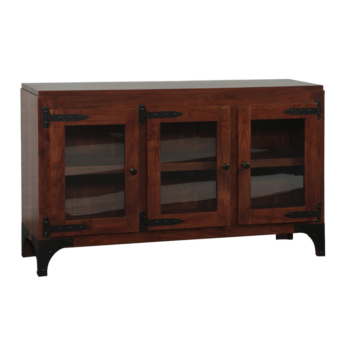58" Dark Walnut Acacia Wood Cabinet