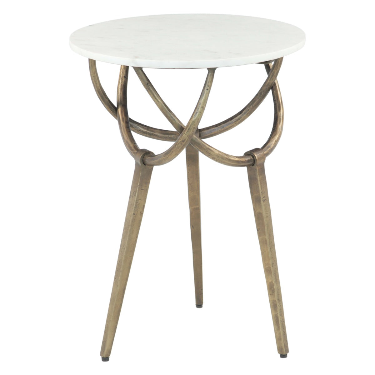 16" White Marble and Antique Brass Side Table