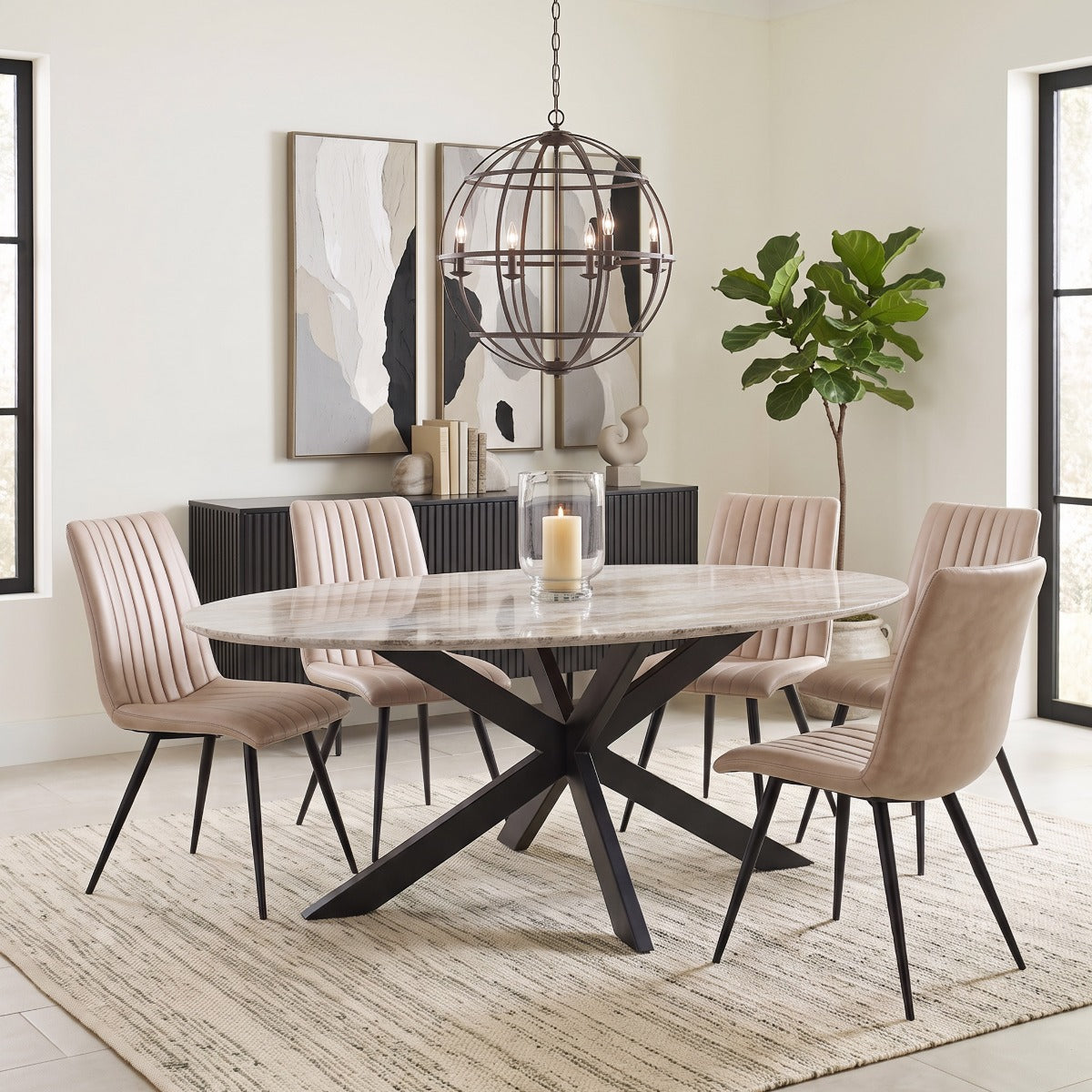 90.5" Sawar Marble Oval Dining Table
