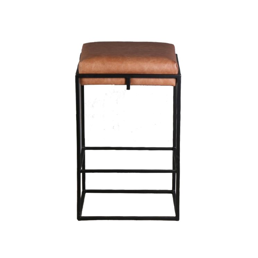 17" Cognac Leather Backless Counter Stool