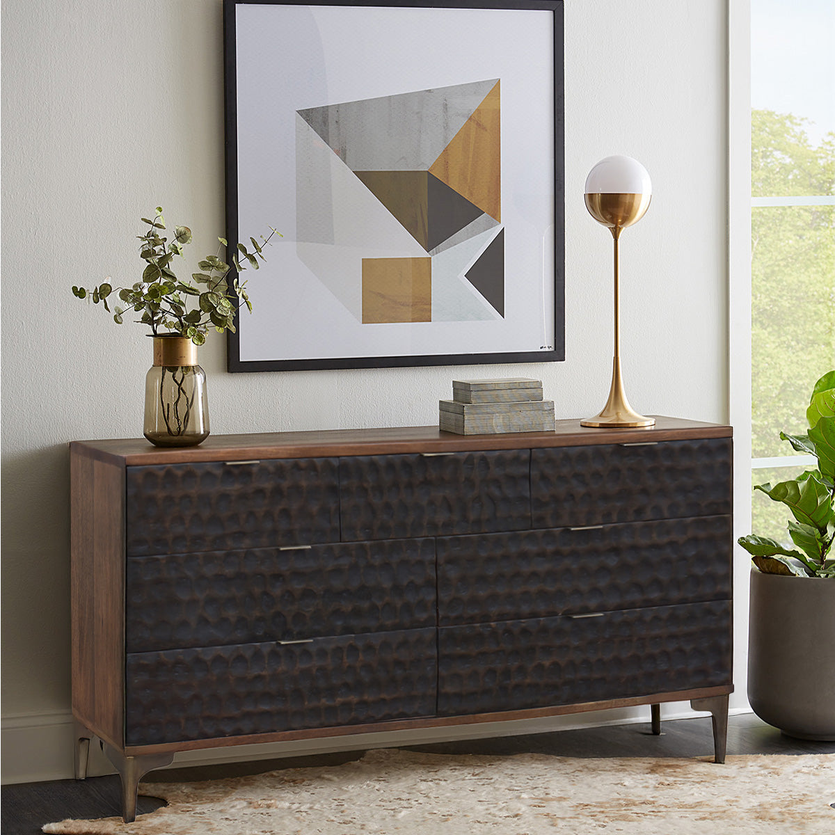 60" Two-Tone Carved Wood Dresser