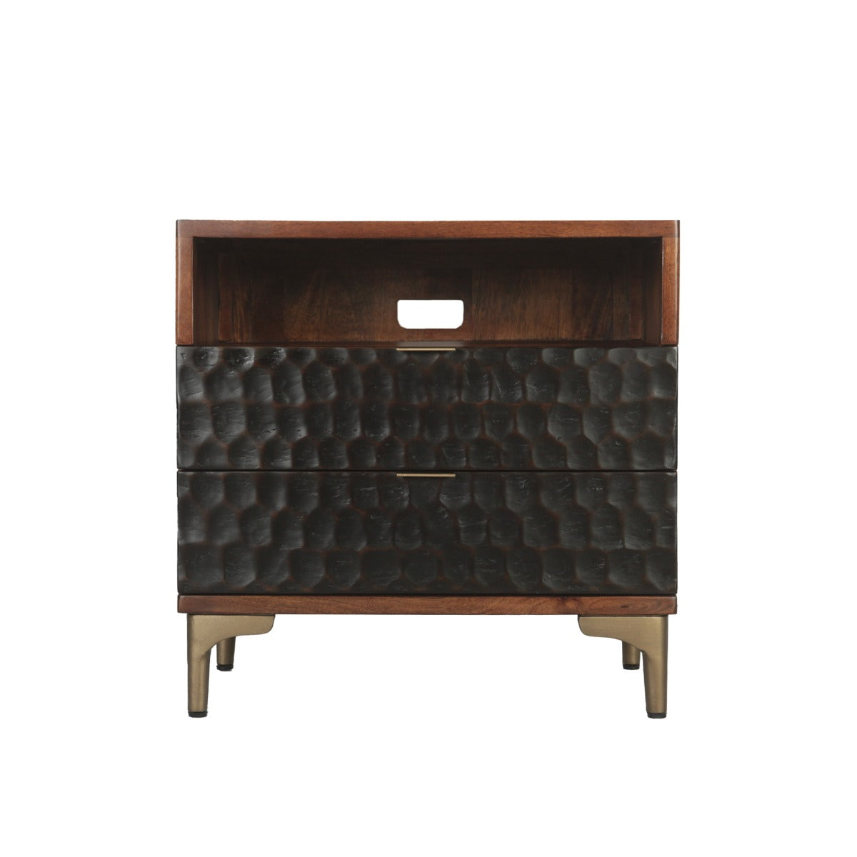 26" Two-Tone Carved Wood Nightstand