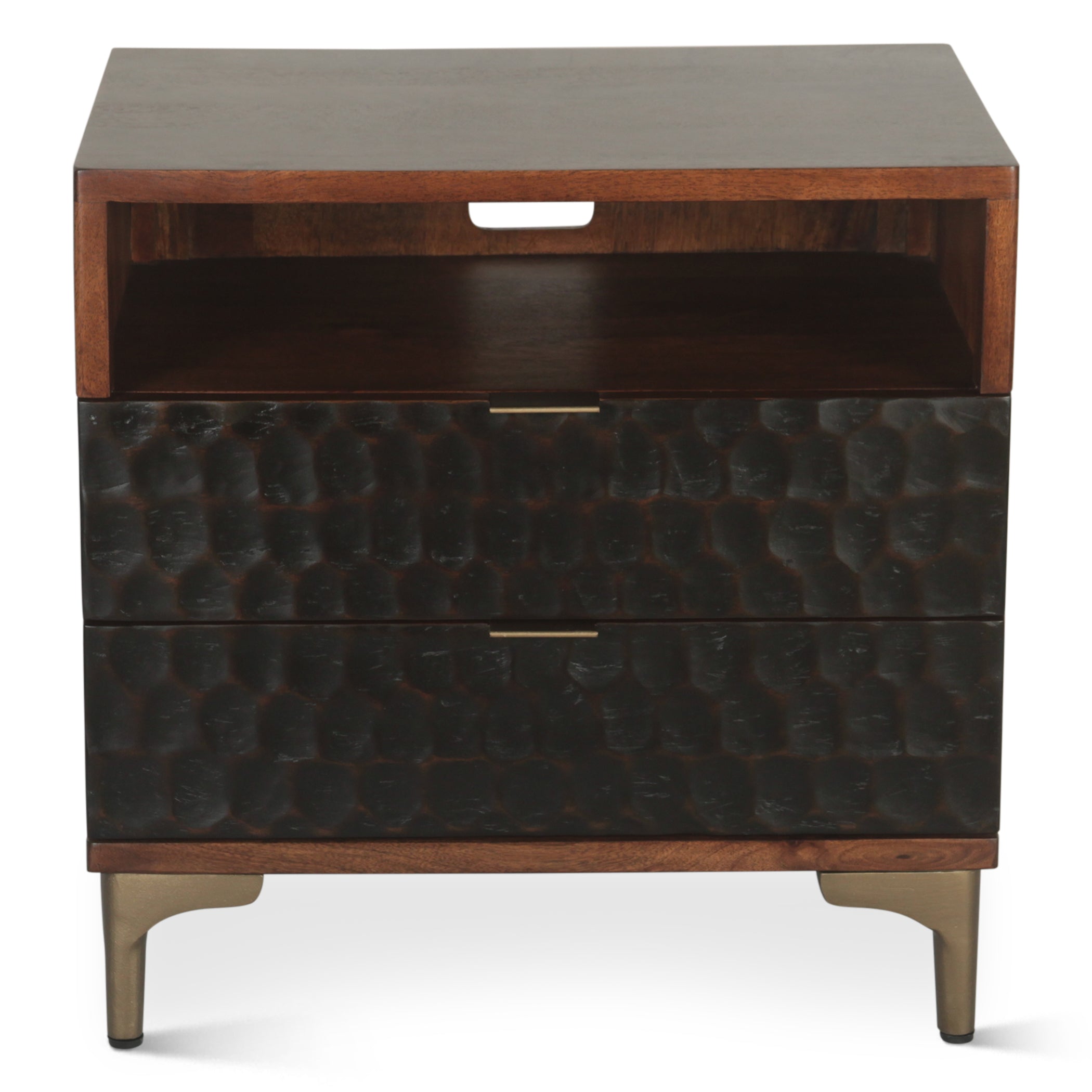 26" Two-Tone Carved Wood Nightstand