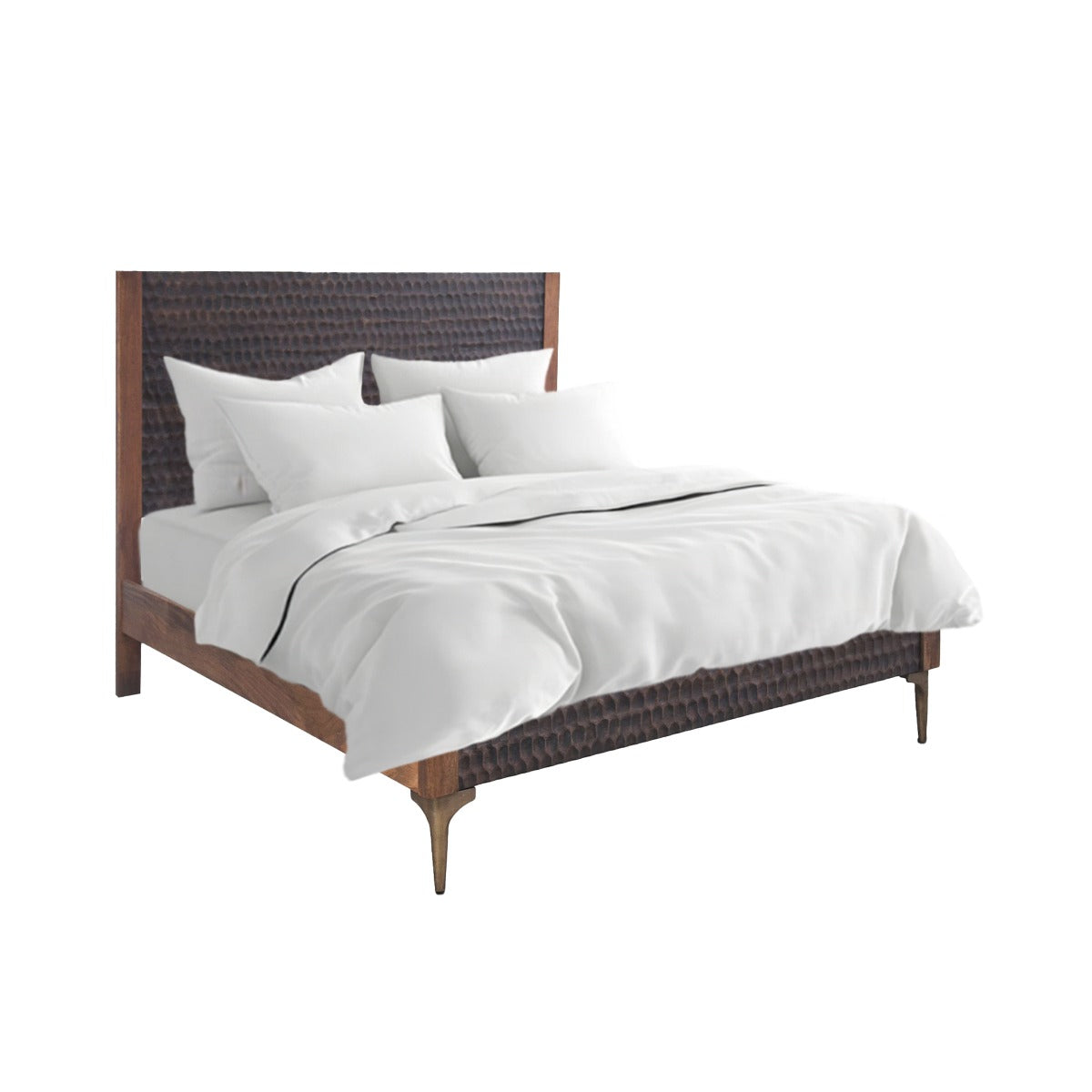 64" Two-Tone Carved Wood Queen Size Bed