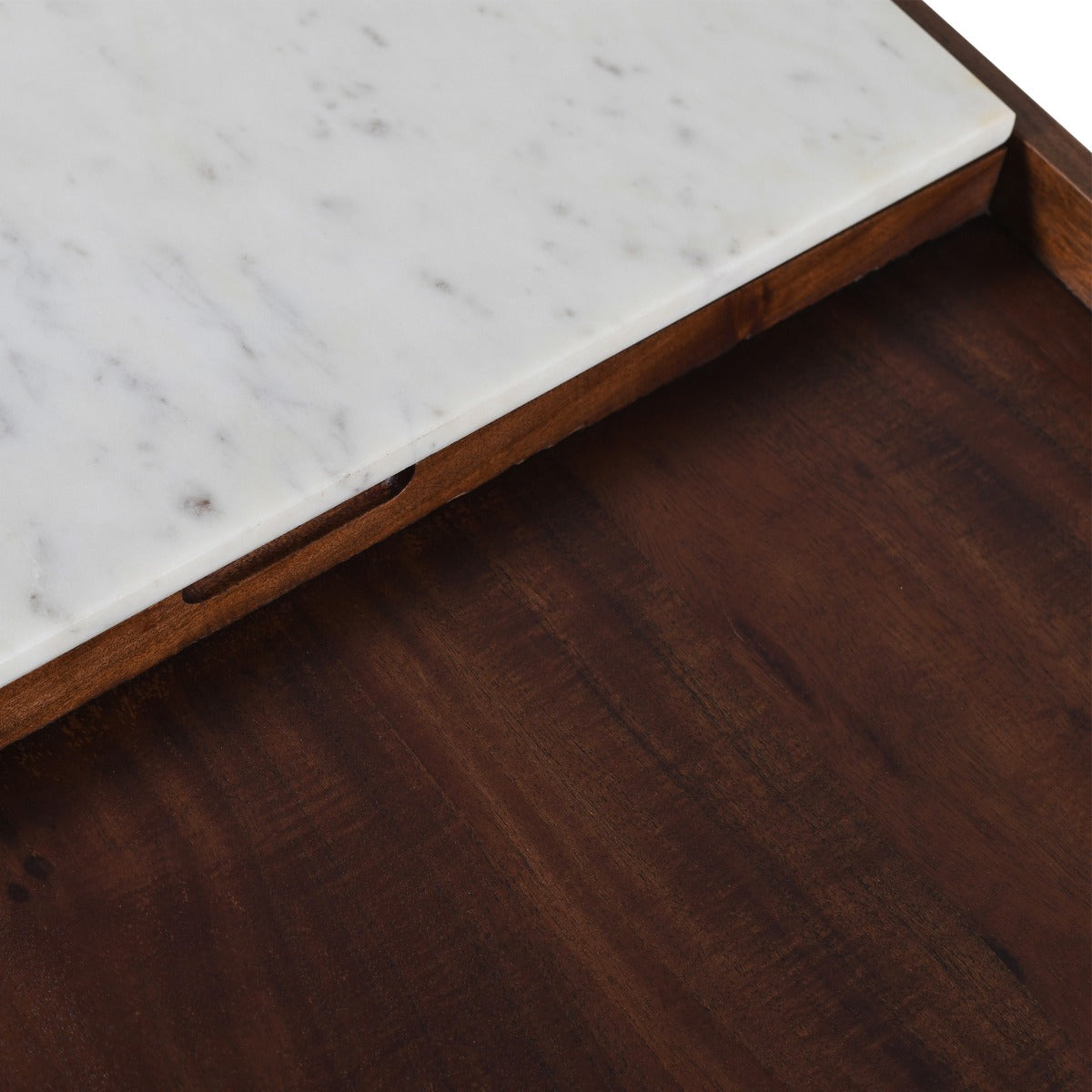 45" White Marble and Walnut Wood Coffee Table