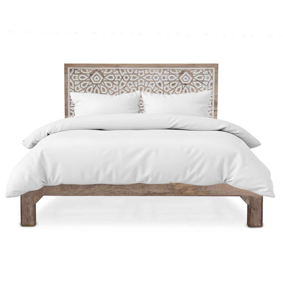 82" Carved Natural White King Size Bed