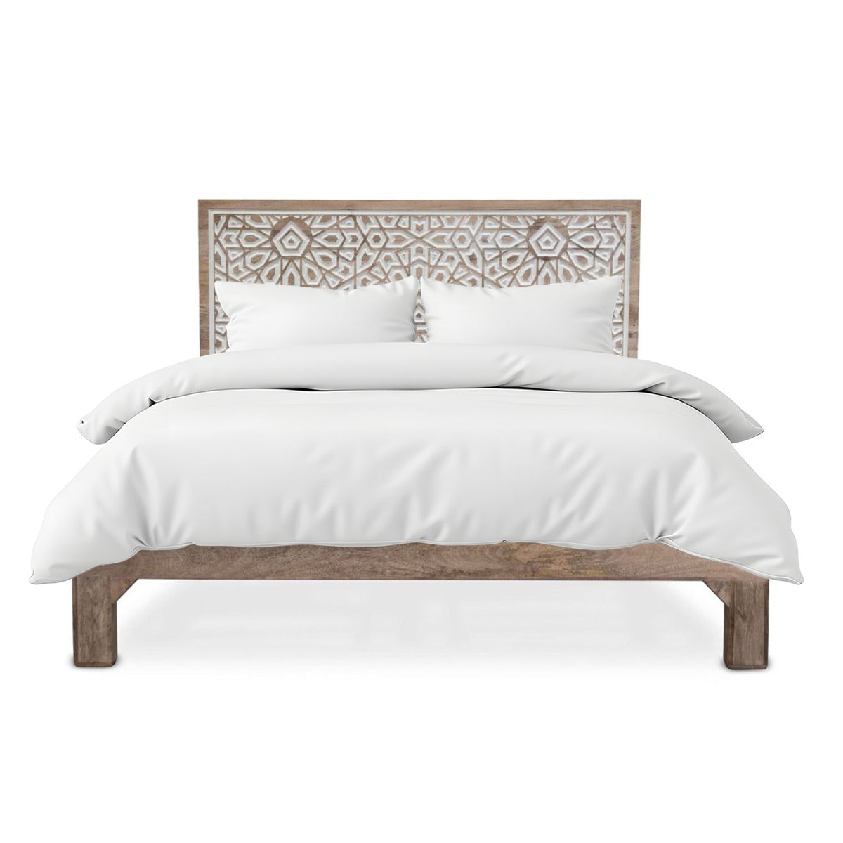 66" Carved Natural White Queen Size Bed