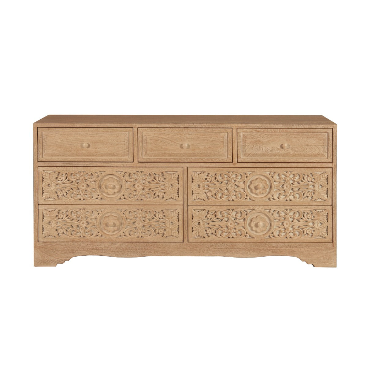 71" Hand-Carved Whitewash Dresser