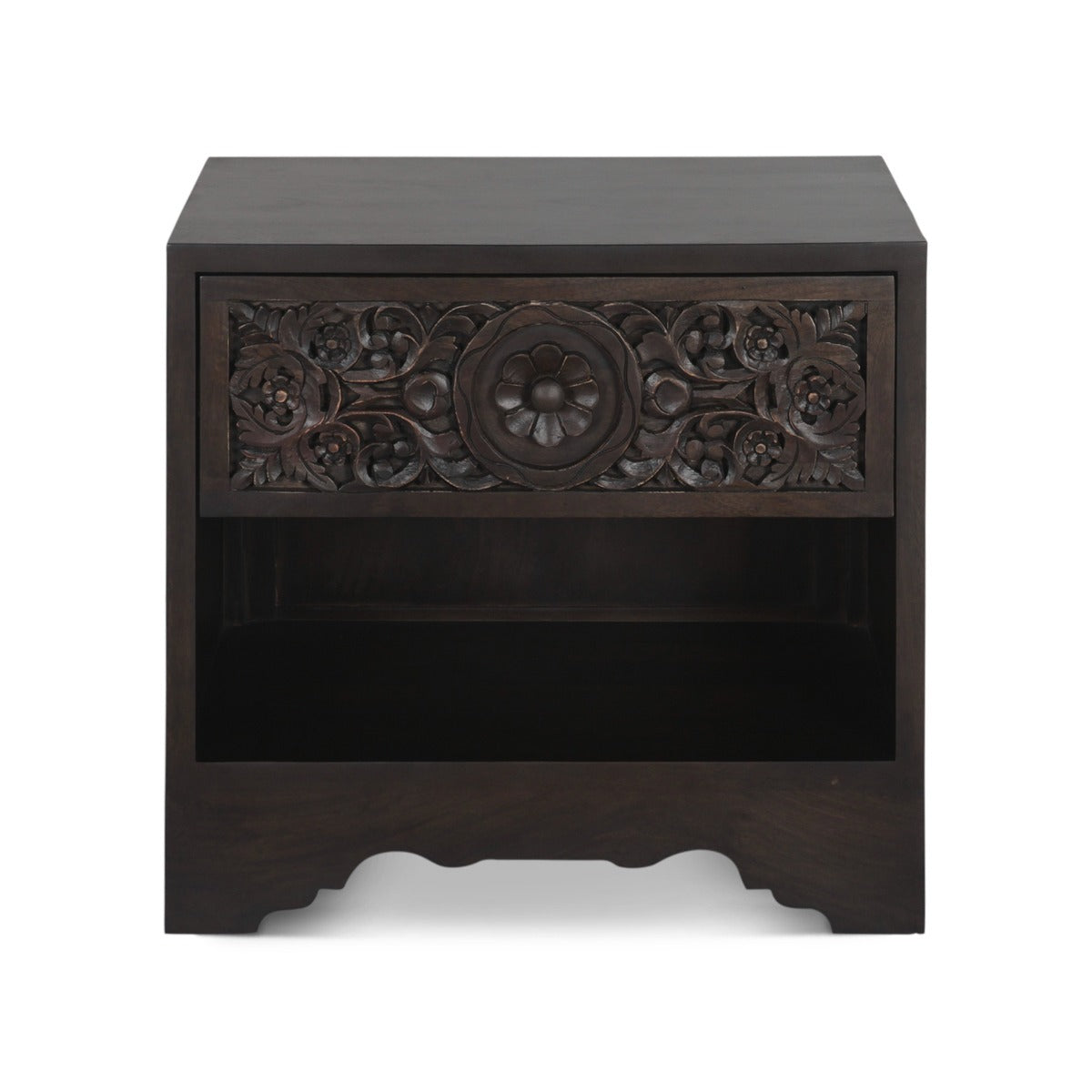 26" Hand-Carved Vintage Brown Nightstand