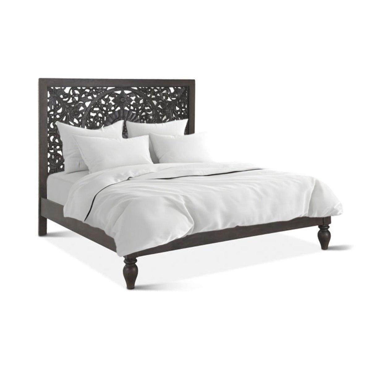 80" Hand-Carved Vintage Brown King Size Bed