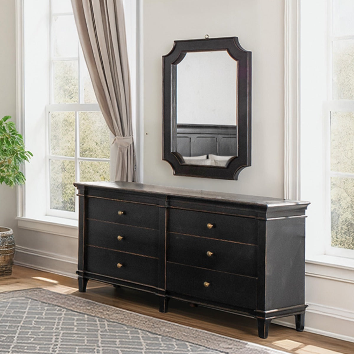70" Distressed Black Mango Dresser