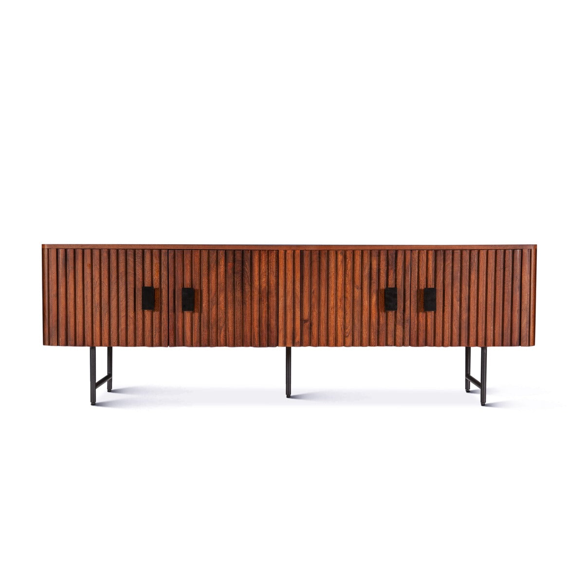 67" Pecan Brown Mango Wood Fluted Media Cabinet
