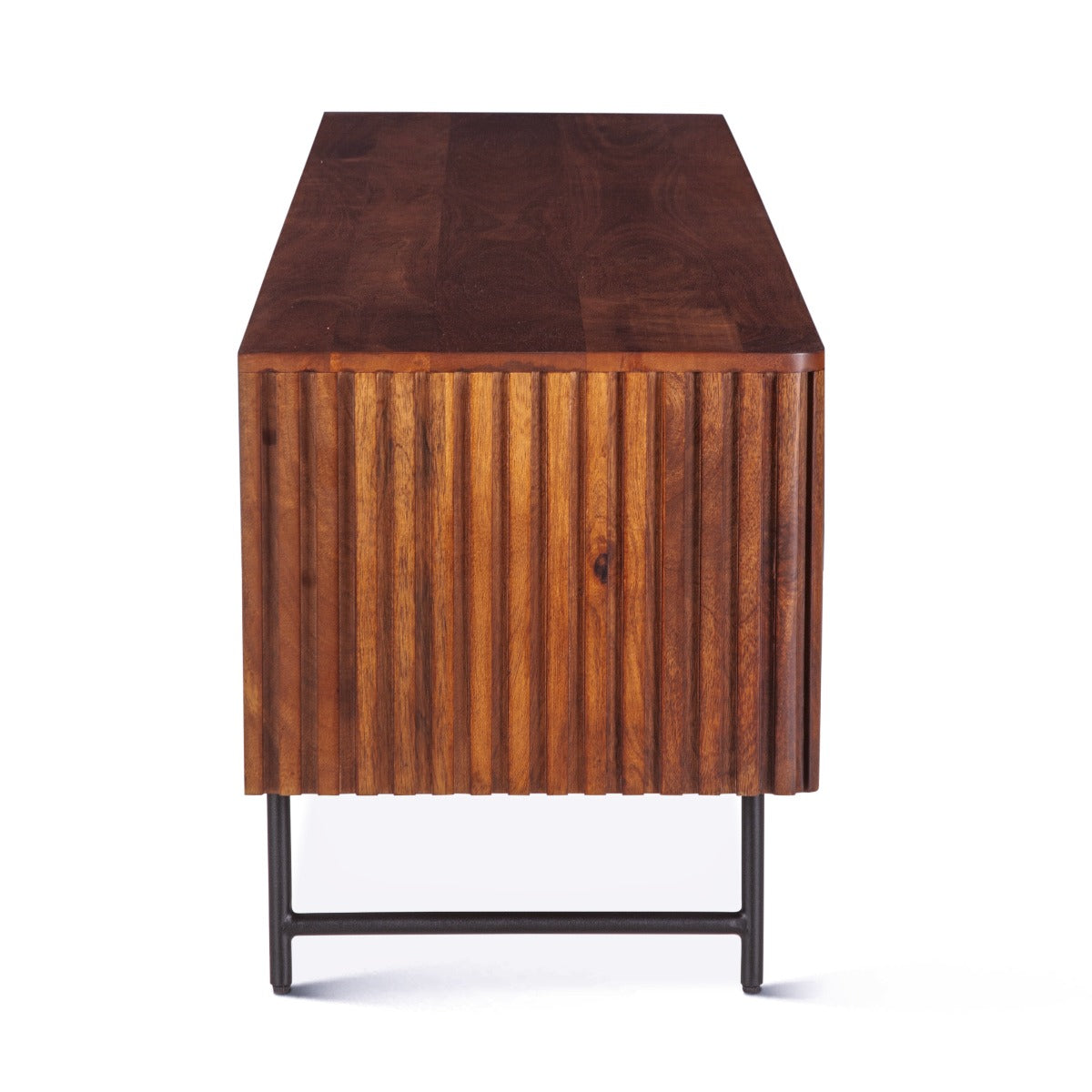 67" Pecan Brown Mango Wood Fluted Media Cabinet