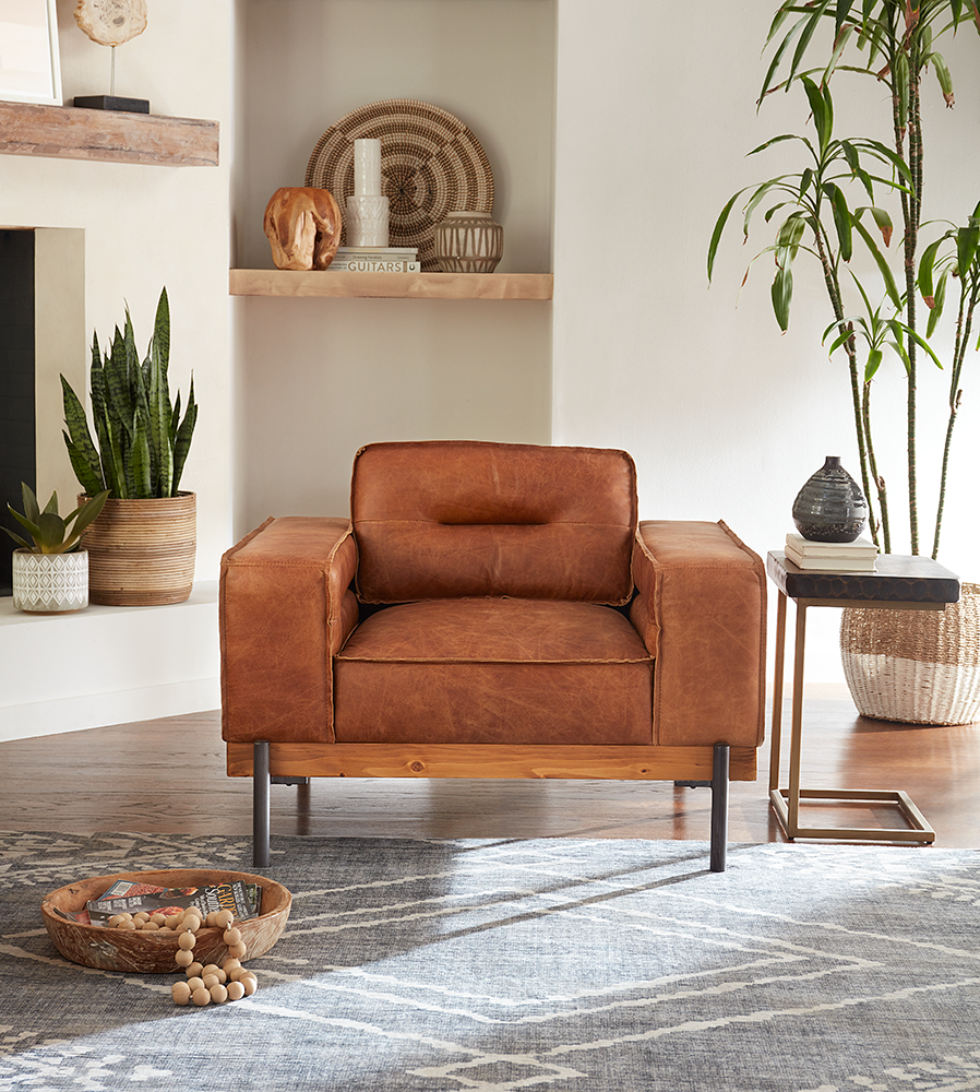42" Cocoa Brown Leather Accent Chair