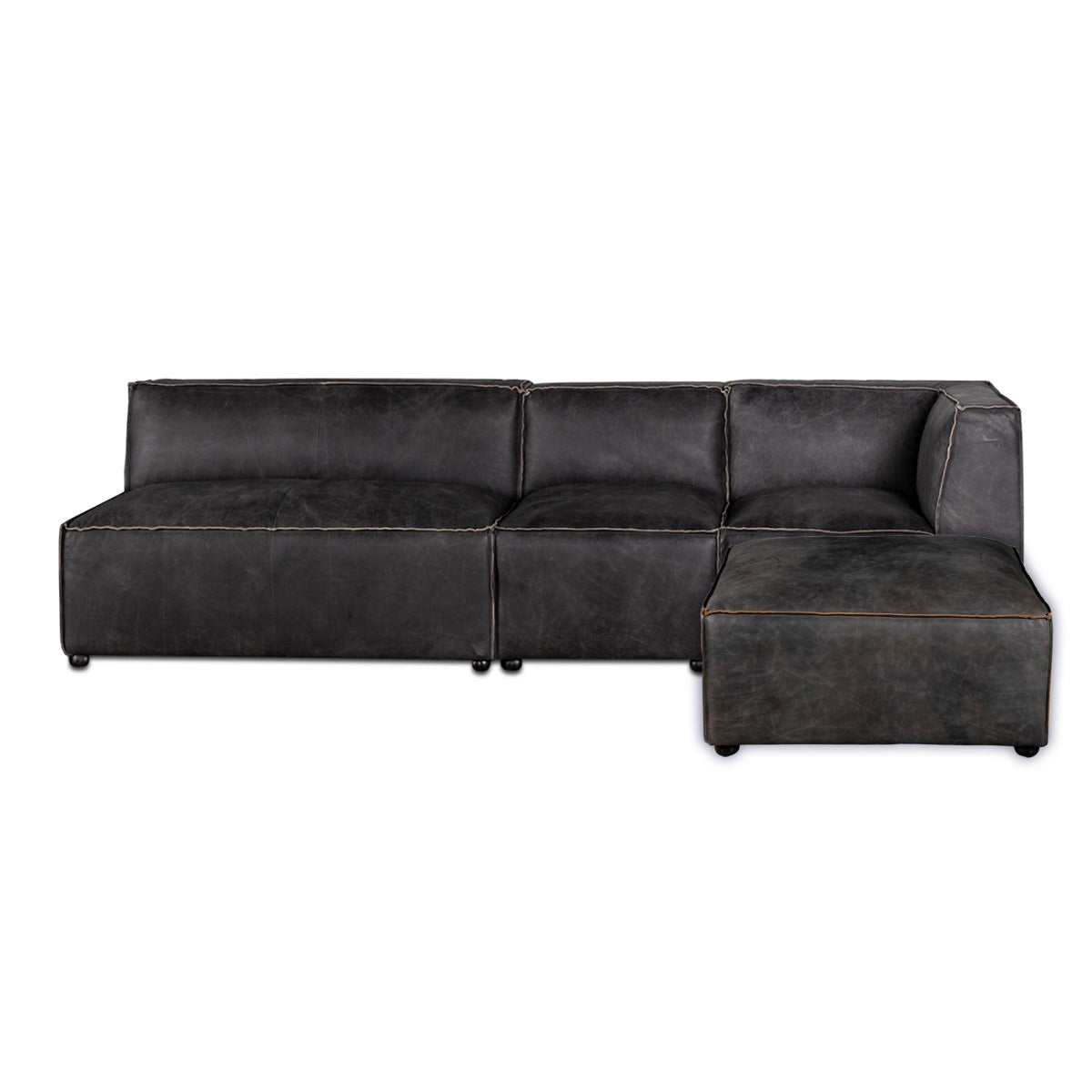112" Antique Ebony Leather Sectional Sofa